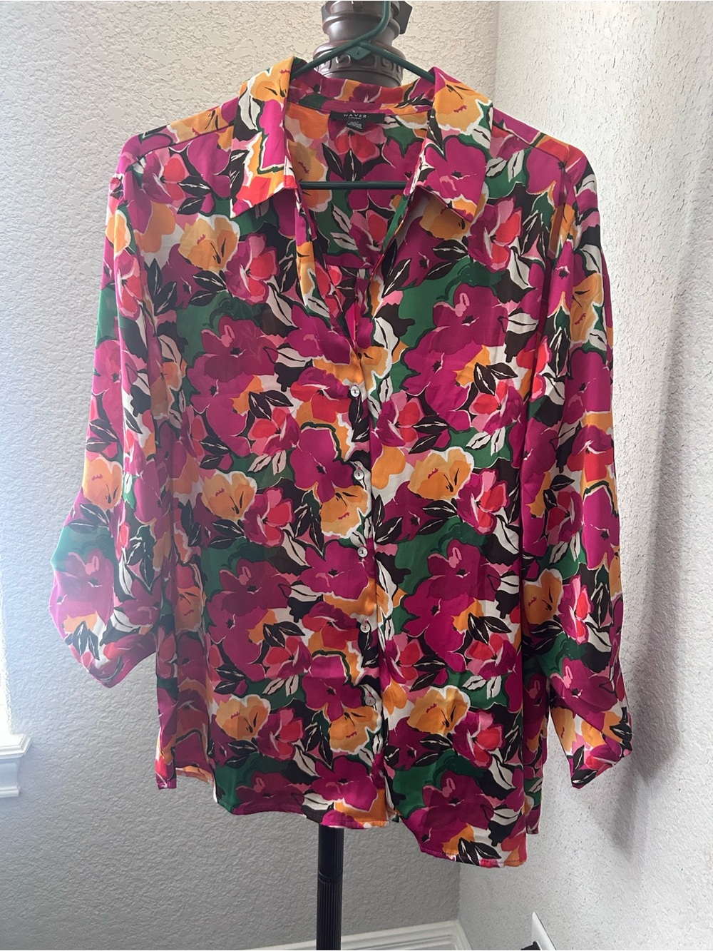 Have Floral Button-Up Blouse - Fuchsia, Yellow & Green